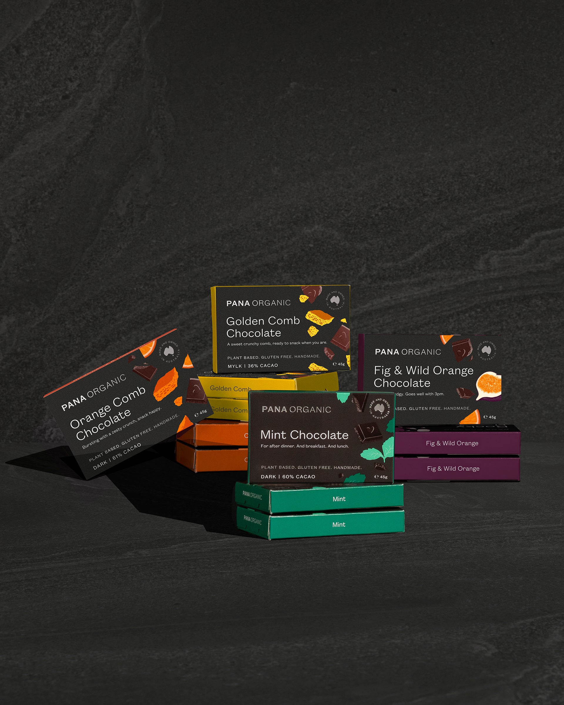 Pana Organic chocolate blocks. Plant based. Dairy free. Gluten free.