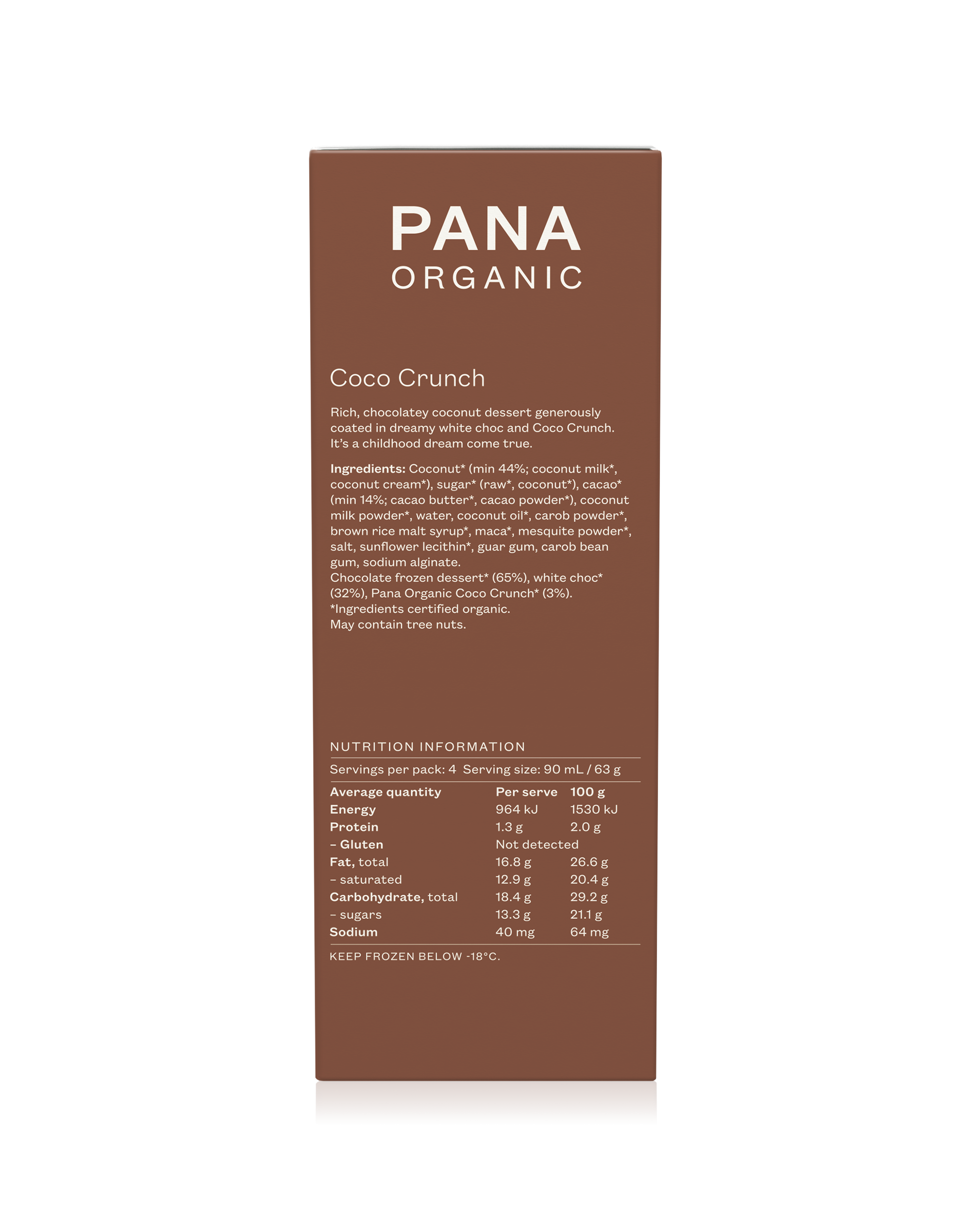 A rich coconut-based frozen dessert coated in creamy white chocolate and crispy coco crunch.