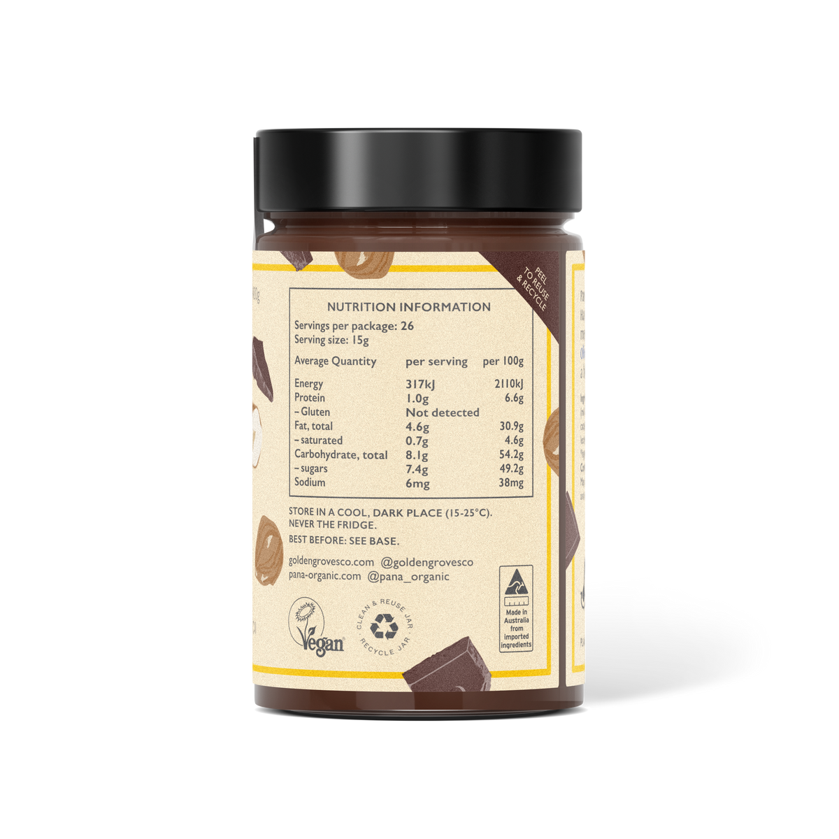 Golden Groves x Pana Organic Smooth Hazelnut Chocolate Spread