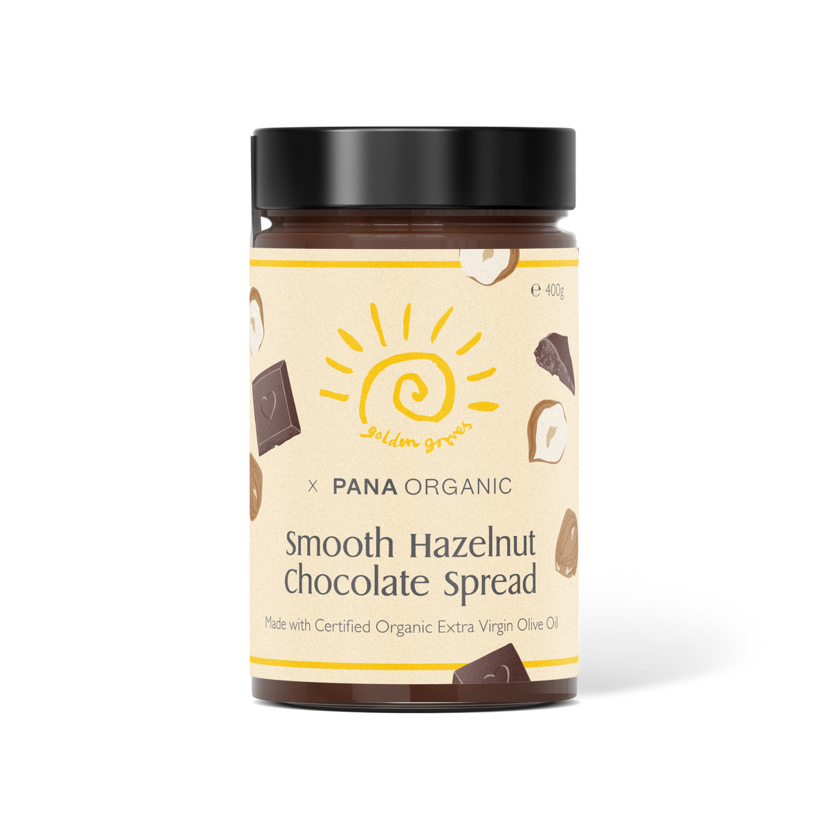 Golden Groves x Pana Organic Smooth Hazelnut Chocolate Spread
