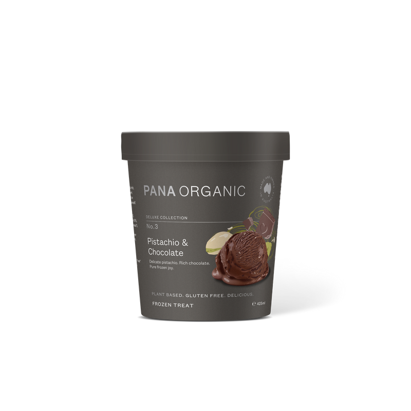 Pana Organic pistachio and chocolate ice cream. Dairy free, gluten free, organic, plant based, no nasties. 