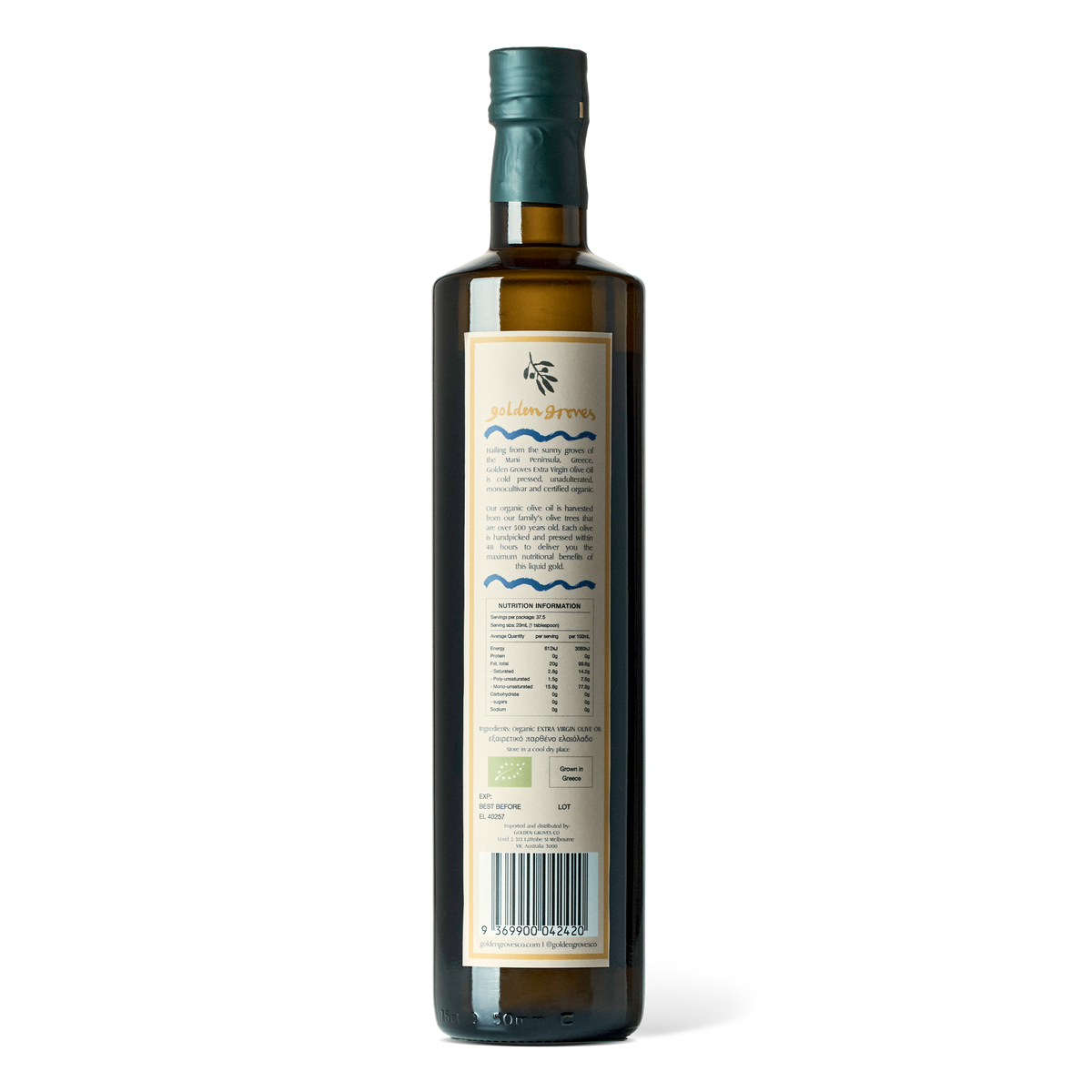 750ml Golden Groves Organic Extra Virgin Olive Oil