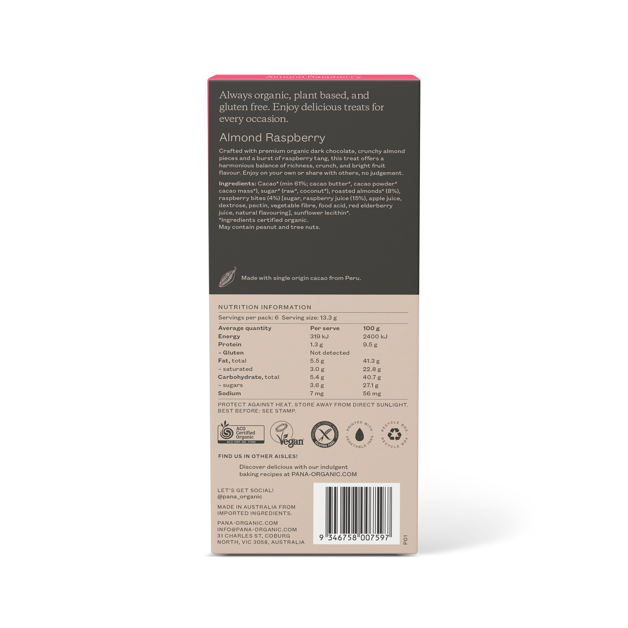 80g Almond Raspberry Dark Chocolate