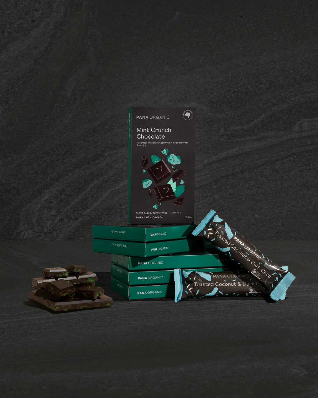 Pana Organic Mint Crunch and Coconut Dark Chocolate Share Pack
