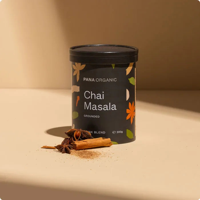Grounded Chai Masala blend showing visible organic spices and rich texture.