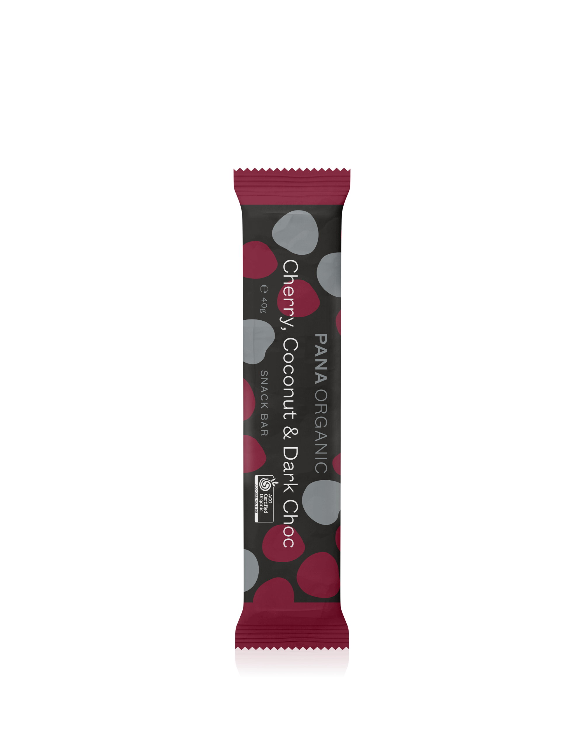 A rich dark chocolate snack bar filled with organic coconut and dried cherries.