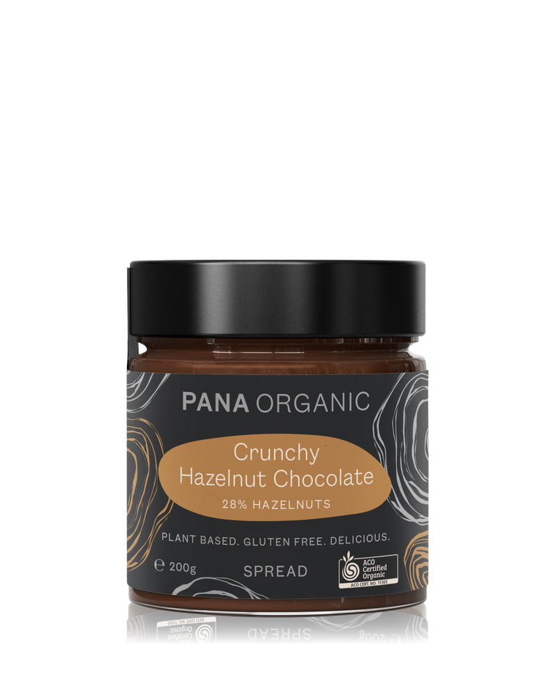 A delicious plant-based hazelnut chocolate spread with crunchy roasted organic hazelnuts.