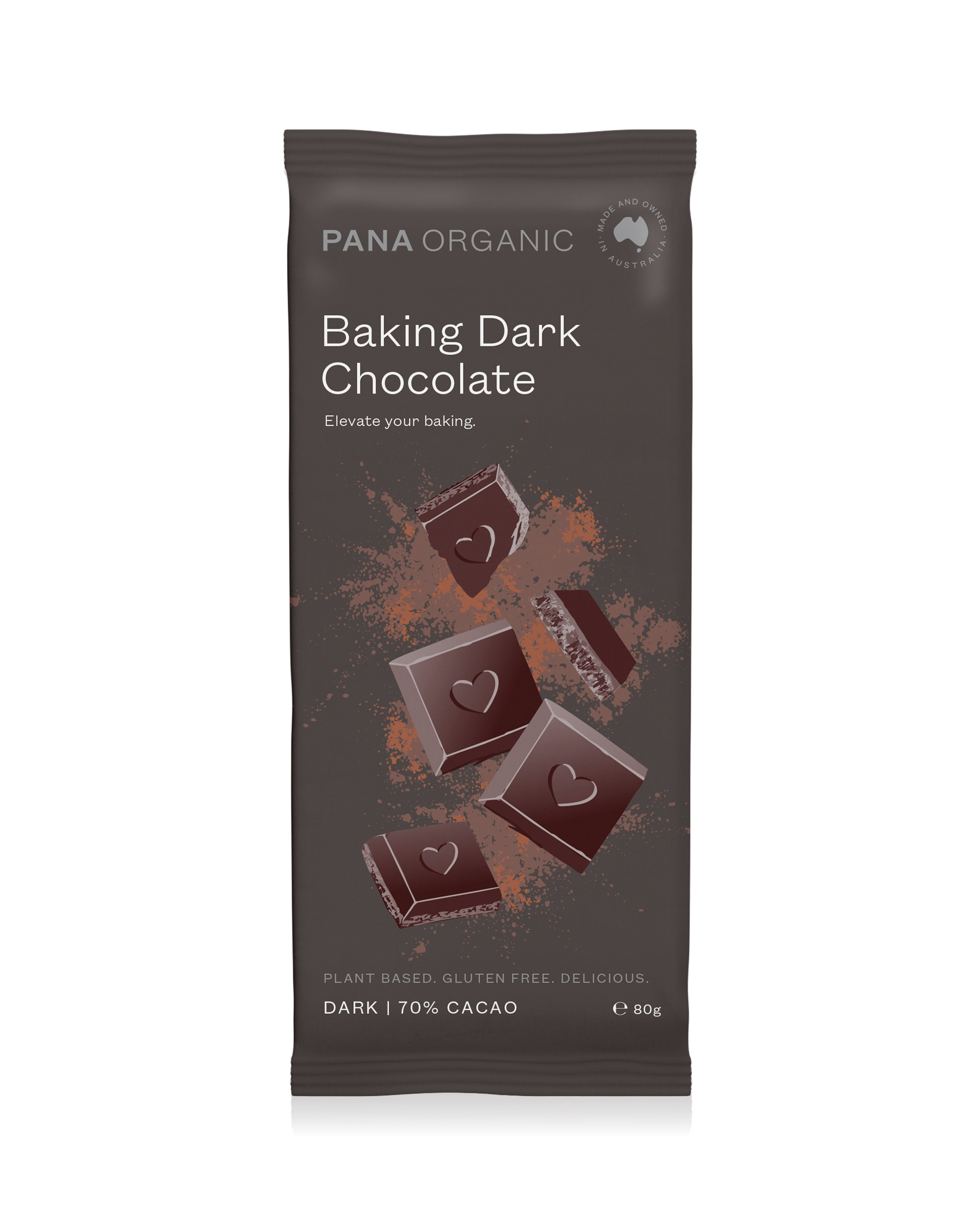 A rich and decadent 70% dark chocolate, ideal for baking or desserts. Certified vegan and gluten-free.