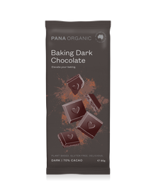 A rich and decadent 70% dark chocolate, ideal for baking or desserts. Certified vegan and gluten-free.