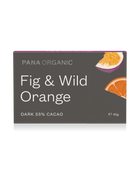 A decadent dark chocolate bar with 55% cacao, infused with organic figs and zesty wild orange essential oil. Certified vegan and gluten-free.