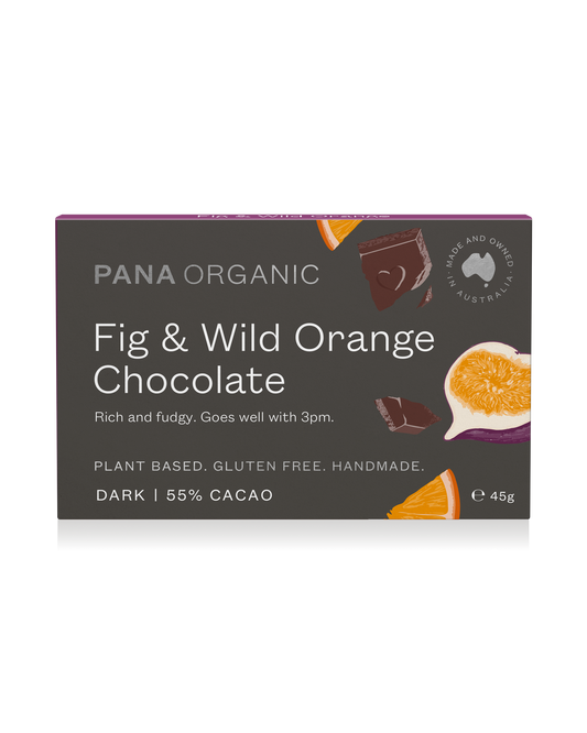 Handmade chocolate bar with figs and wild orange, crafted from single origin cacao.