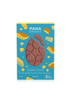 A sustainable flat chocolate bar made with smooth mylk chocolate and crunchy golden honeycomb pieces, crafted with cacao powder and minimal packaging for an eco-friendly indulgence.