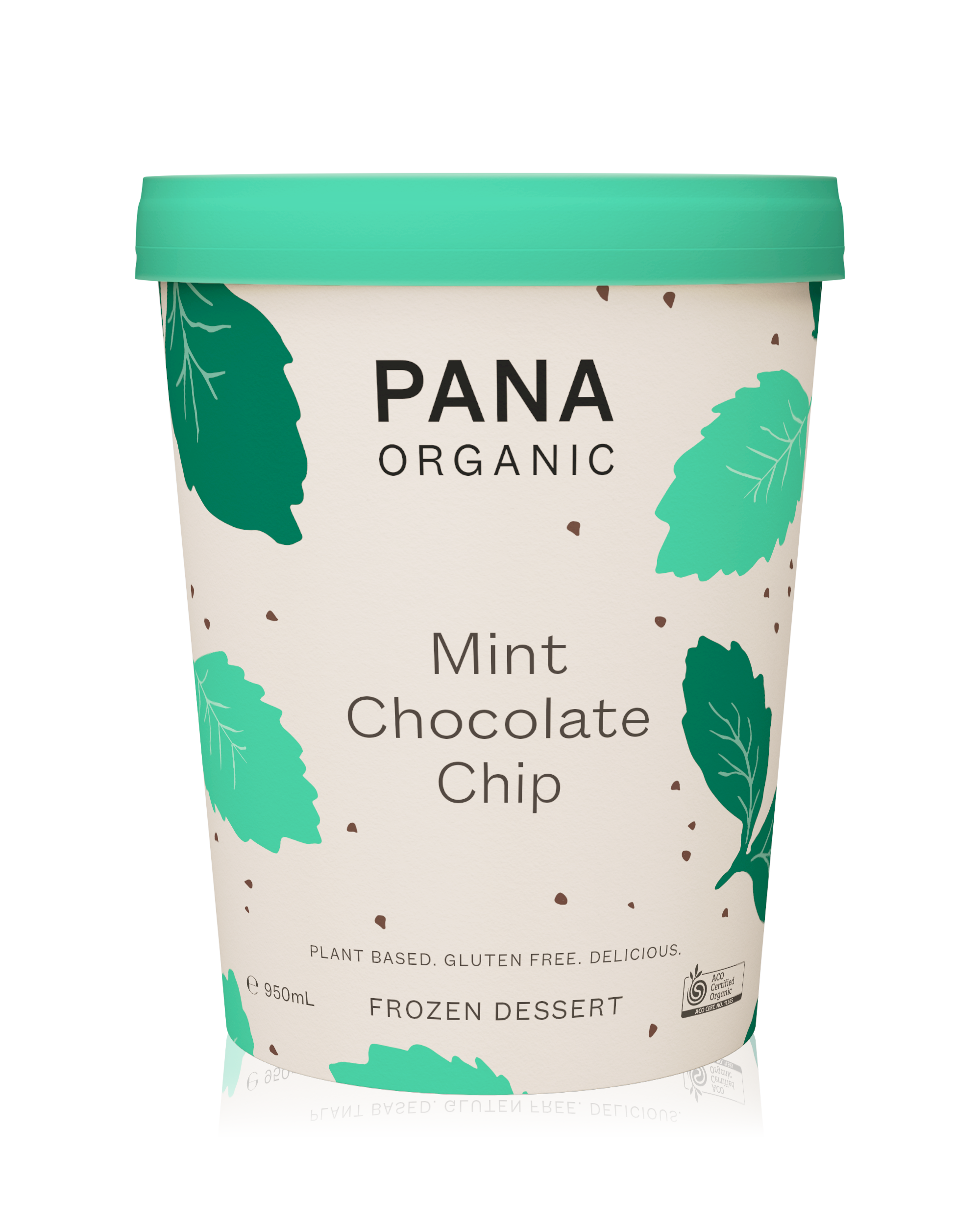 A creamy coconut frozen dessert infused with mint and generously dotted with dark chocolate chips.