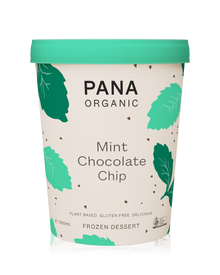 A creamy coconut frozen dessert infused with mint and generously dotted with dark chocolate chips.