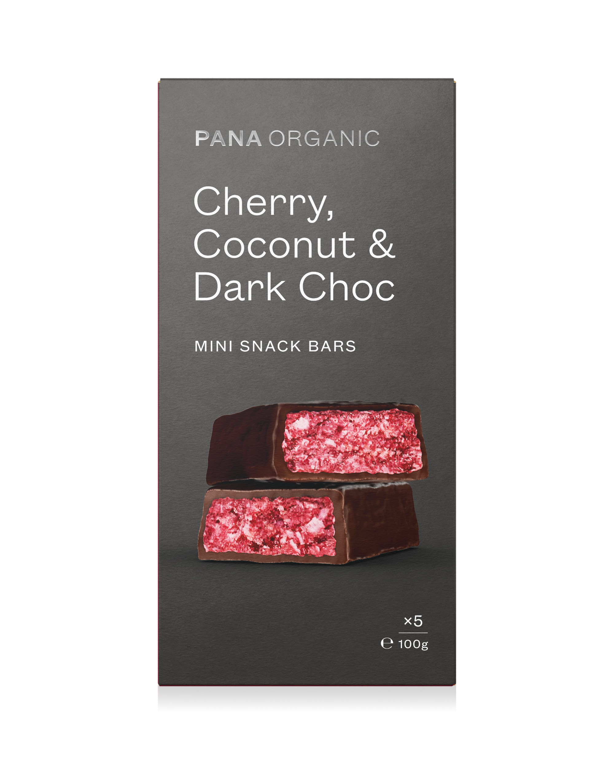 A delicious mix of cherry, coconut, and dark chocolate in a snack bar.