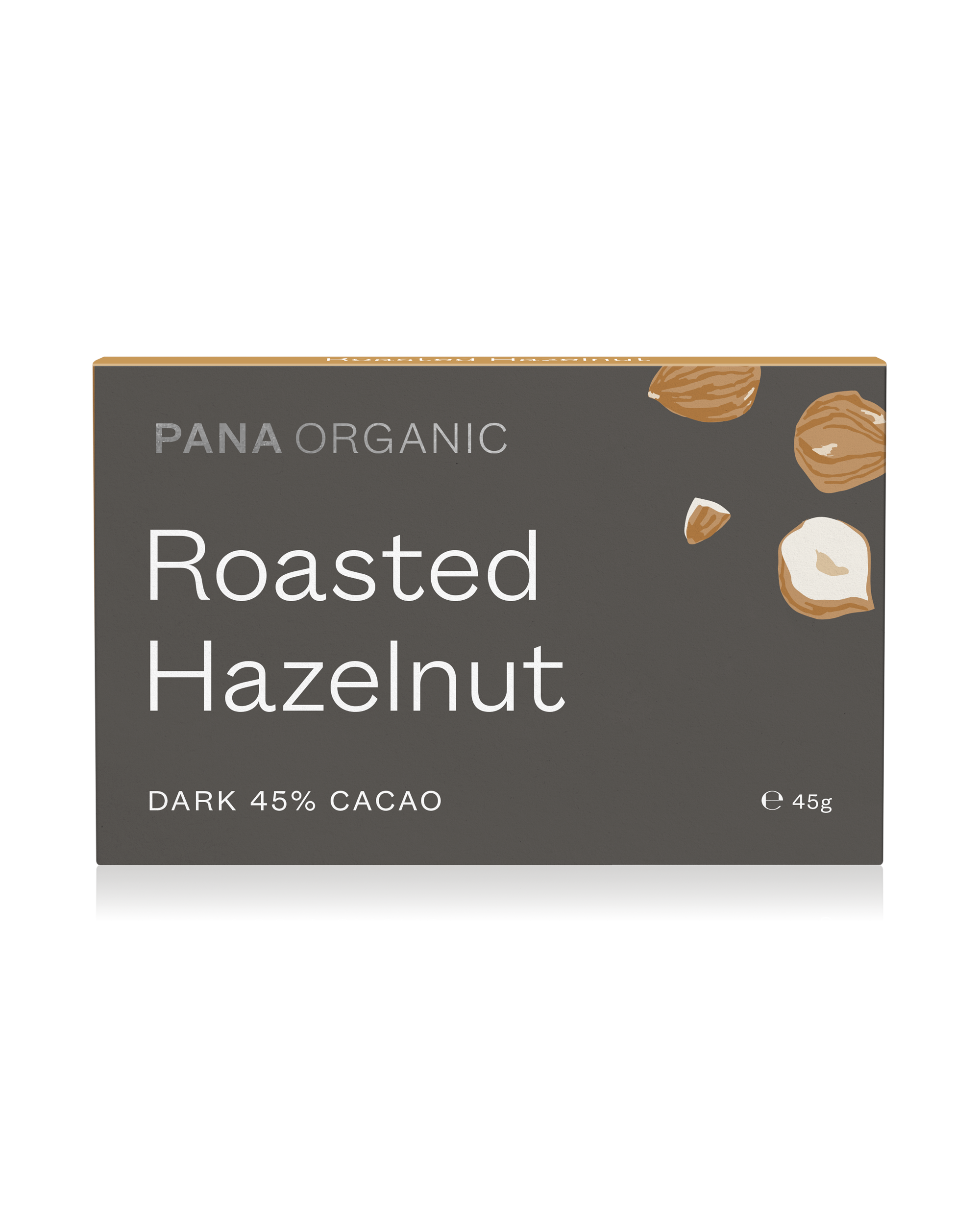 A rich, bittersweet dark chocolate bar with whole organic hazelnuts, offering a smooth and crunchy texture. Certified vegan and gluten-free.