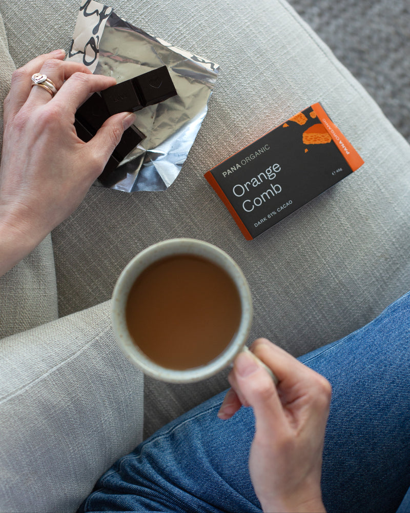 An assortment of handmade and hand-wrapped organic chocolate bar from Pana Organic, perfect for on-the-go snacking or indulging in mixed flavors.