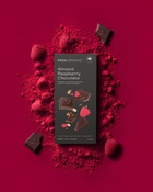 Pana Organic Almond Raspberry Dark Chocolate block. Gluten free, dairy free and delicious. Made in Australia.