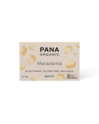 Front of packaging for the Pana Organic Macadamia White Chocolate 45g Block